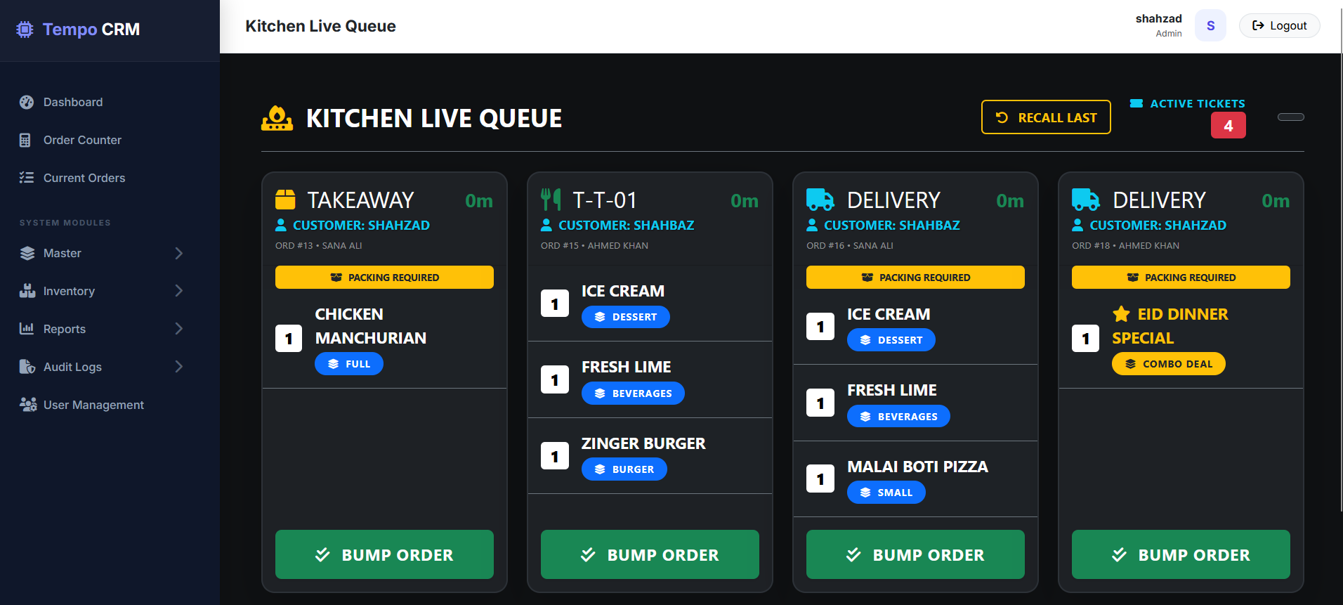 Restaurant Management Dashboard showing Table Layout and Kitchen Orders